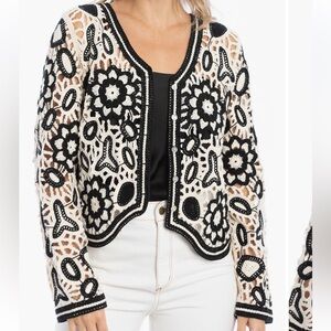 SAACHI Black and Cream Floral Crochet Bolero Cardigan One Size